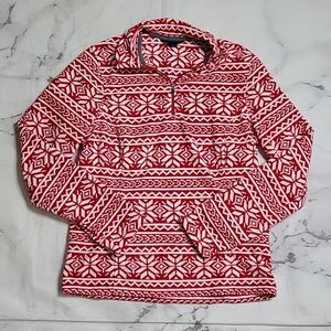 Lands' End Fair Isle Red/White Quarter Zip Fleece